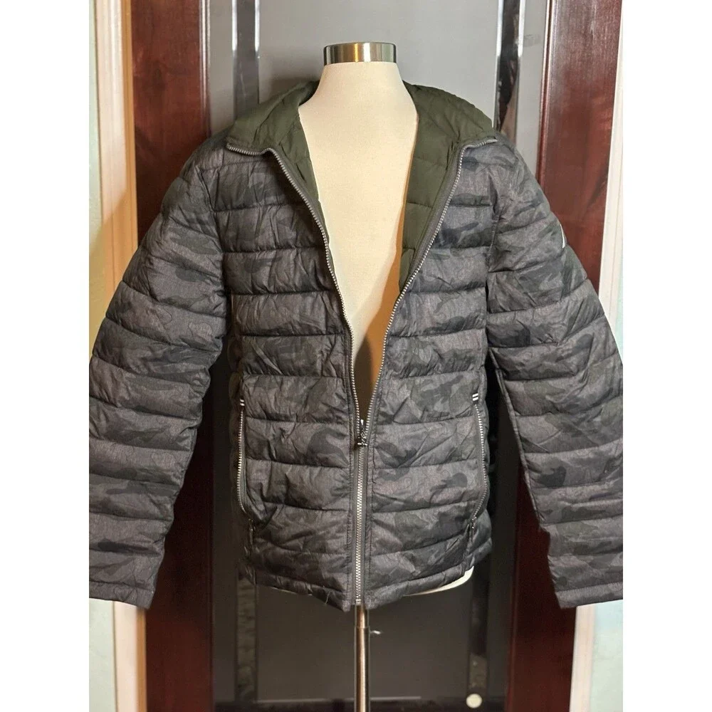 New Nautica Men’s Reversible Quilted Puffer Jacket Hunter Green / Camo Sz Large
